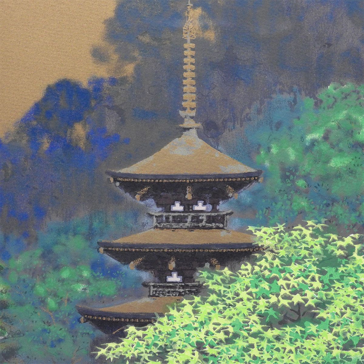 後藤純男 塔映四季 夏 風景画 日本画 作家直筆サイン 寺社仏閣 限定125