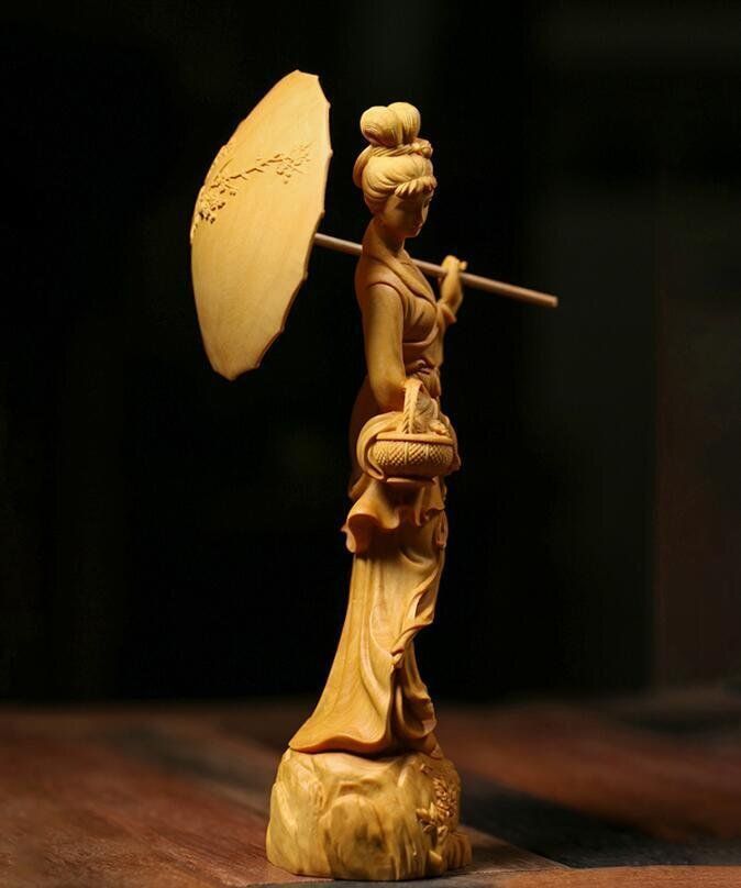 黄楊木彫り】江南霧雨飾り物 /美姫飾り物/実心 / 質感/寝室/書斎