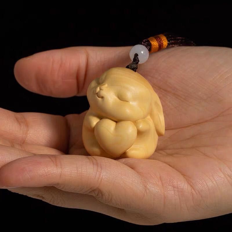 癒される兎 人気新作！極上彫 木彫うさぎ ウサギ 可愛い兎彫刻 柘植材