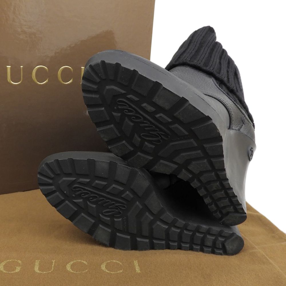 GUCCI グッチ ウェッジヒール ニットブーツ レディース ブラック 約