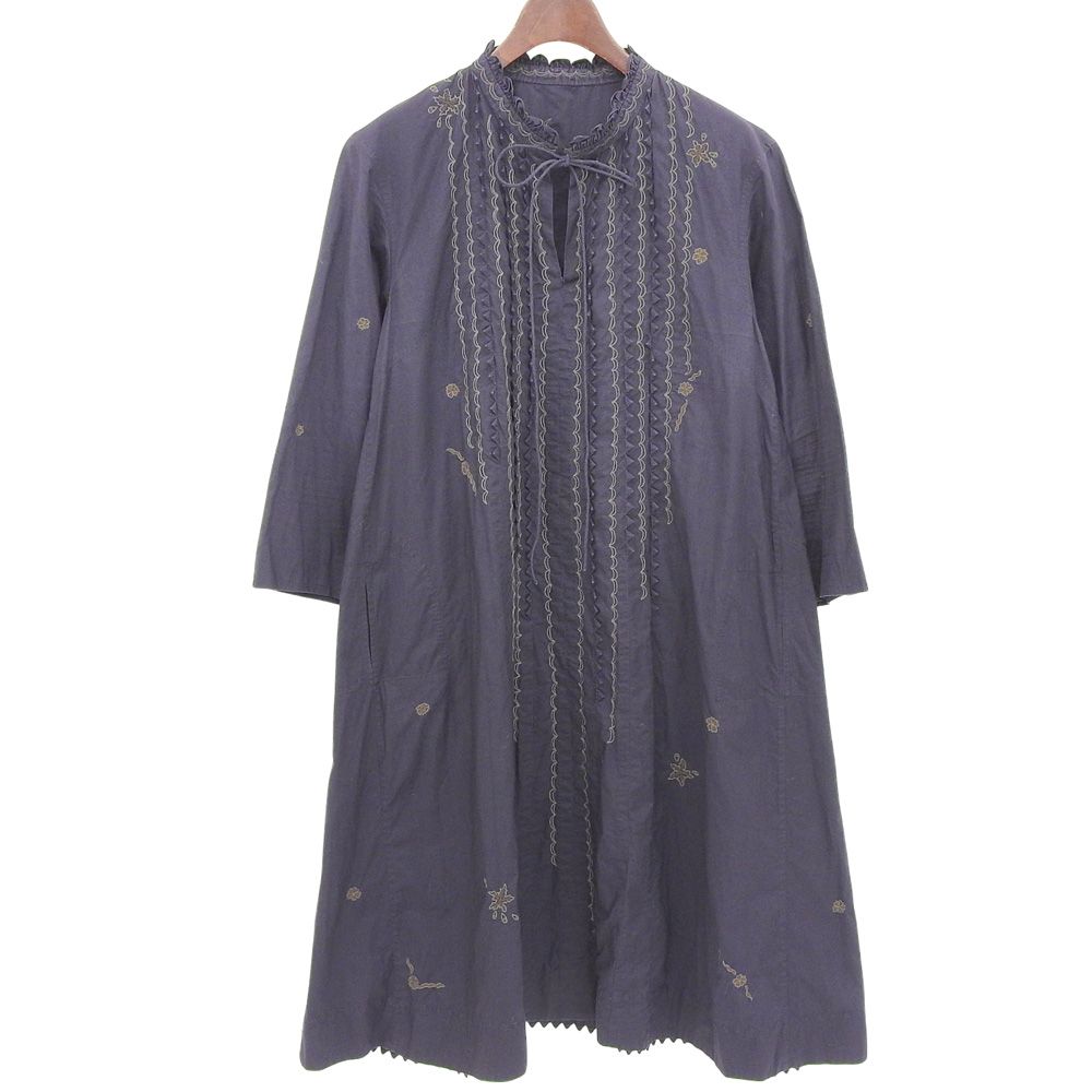 Haat ハート 美品 コットン 刺繍 長袖ワンピース レディース パープル  