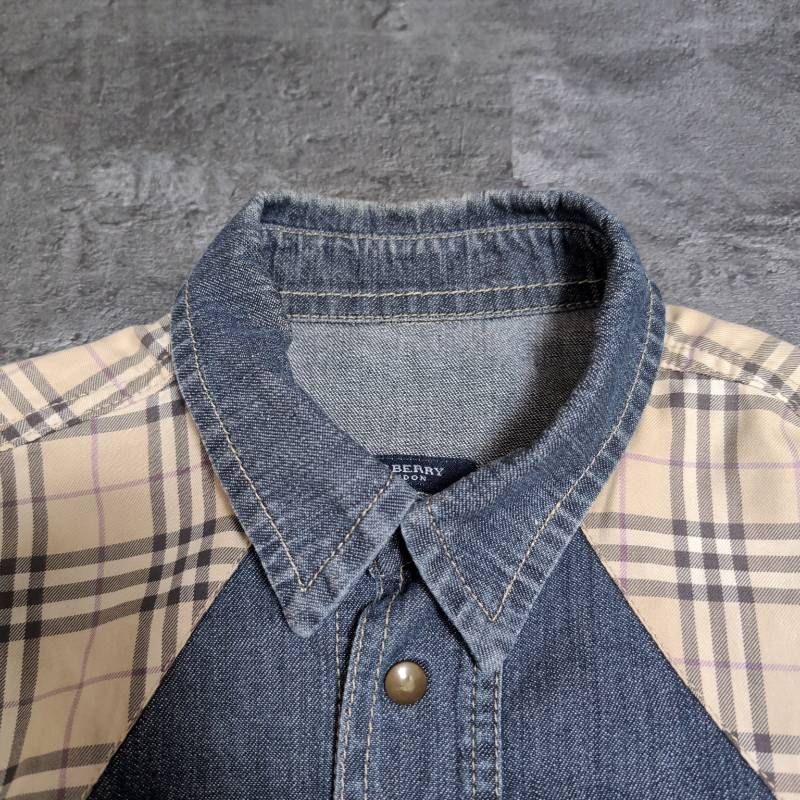 BURBERRY LONDON Denim Shirt Mens M Blue Nova Check Made in Italy
