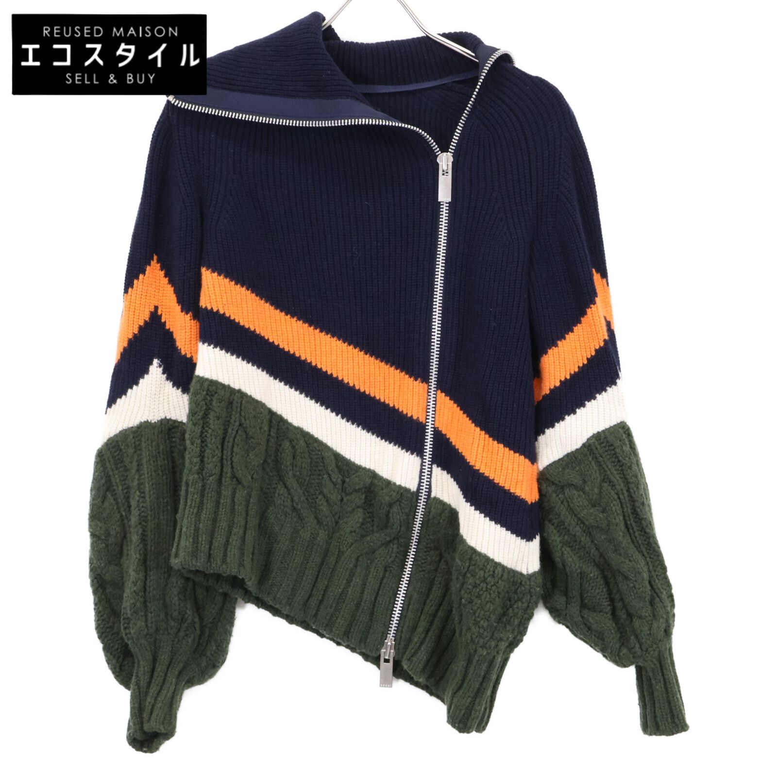 sacai サカイ ﾏﾙﾁｶﾗｰ 19-04631 ｱｼﾝﾒﾄﾘｰ ﾀﾞﾌﾞﾙｼﾞｯﾌﾟ ﾆｯﾄ 1 - メルカリ