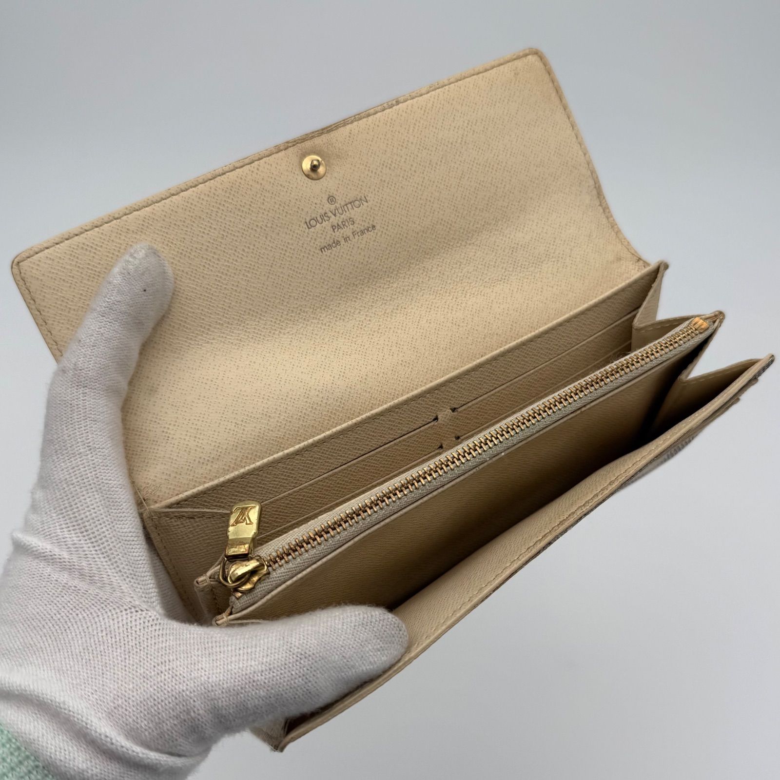 ルイヴィトン ダミエアズール ポルト フォイユ サラ 長財布 カード 10枚 美品】ルイヴィトン アズール ポトフォイユ サラ ダミエ 長財布 カード