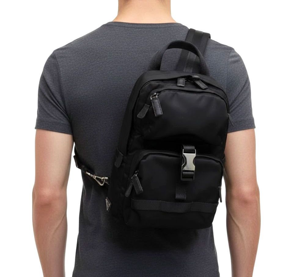 PRADA ブラック ナイロン スリングバッグ 2VZ013 極美品 PRADA プラダ ナイロン サフィアーノレザー ワンショルダー