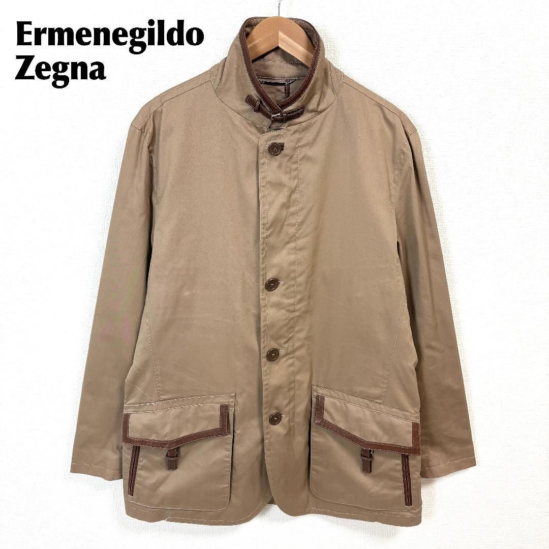 エルメネジルドゼニア レザー使いジャケット コットンシルク 52 ライト