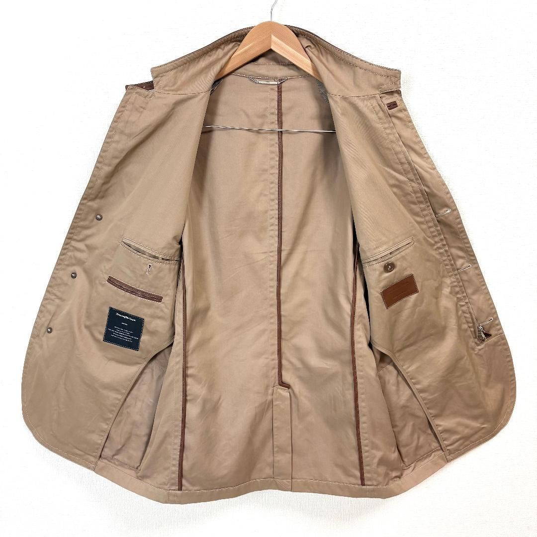 エルメネジルドゼニア レザー使いジャケット コットンシルク 52 ライト