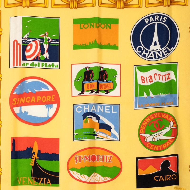 シャネル ココマーク 総柄 イエロー マルチカラー シルク レディース