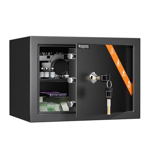 迅速に発送 WASJOYE 金庫小型 ミニ金庫 キーロック式 小型簡易保管庫 貯金箱 床 壁付け対応 ホテル金庫 防犯セキュリティー ボックス 子供用 学生用 店舗用 緊急キー付き 日本語取扱説明書 6 L W 23 D 17 H CM af 13 33 a