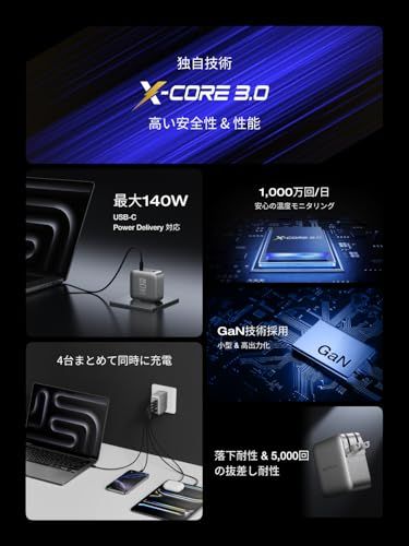 迅速に発送 EcoFlow RAPID Pro 140 W GaN急速充電器 4ボート|USB-C*3とUSB-A*1|折り畳み式ACプラグ|PSE技術基準適合|iPhone iPad Android各種対応|高耐久|持ち運びやすい 114 cf 379