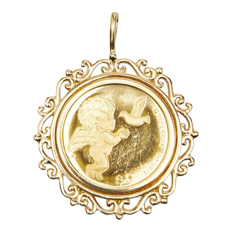 ツバルエンジェル 2014年 1/25oz エリザベスⅡ 3ドル金貨 ペンダント