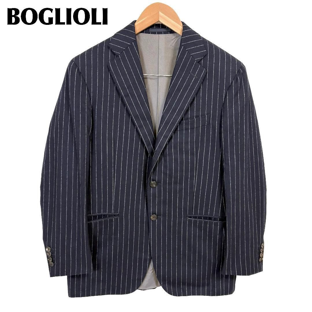 美品】 BOGLIOLI テーラードジャケット 46R ネイビー ストライプ