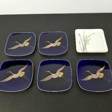 食器 皿 有田焼 香蘭社 瑠璃色 小皿 銘々皿 5枚セット / 茶席の花 水仙