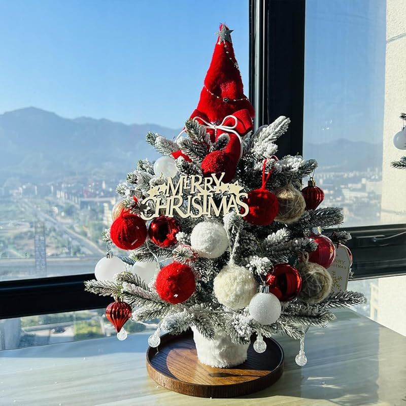 クリスマスツリー 卓上 ミニツリー 北欧 35cm LEDライト付き 飾りつけ