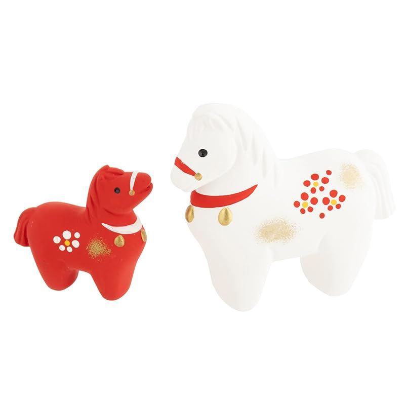  瀬戸陶芸社 2026年 干支 置物 置き物 コンパクト 午 馬 うま 正月飾り 開運 紅白の午親子 ケース入 昭峰窯 145 置物 インテリア小物