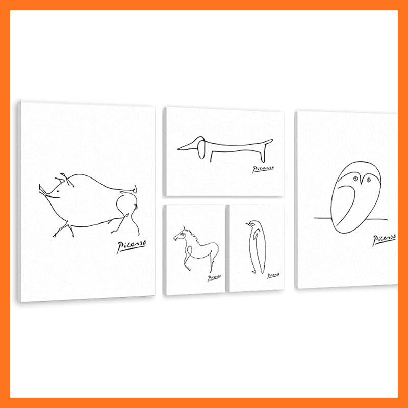CREA アートパネル ピカソ 5枚セット 壁掛け インテリア フクロウ 絵画 モダン デザイン すっきり シンプル おしゃれ かわいい ホワイト 玄関 リビング 動物 幸運 幸せ 平和 ハト 馬 犬 ペンギン