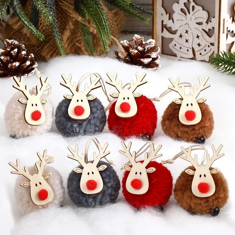 Neiang クリスマスツリー オーナメント トナカイ ぬいぐるみ 8個入 4色