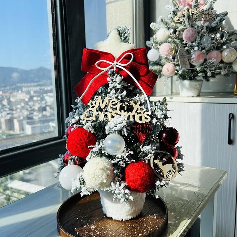 クリスマスツリー 卓上 ミニツリー 北欧 35cm LEDライト付き 飾りつけ