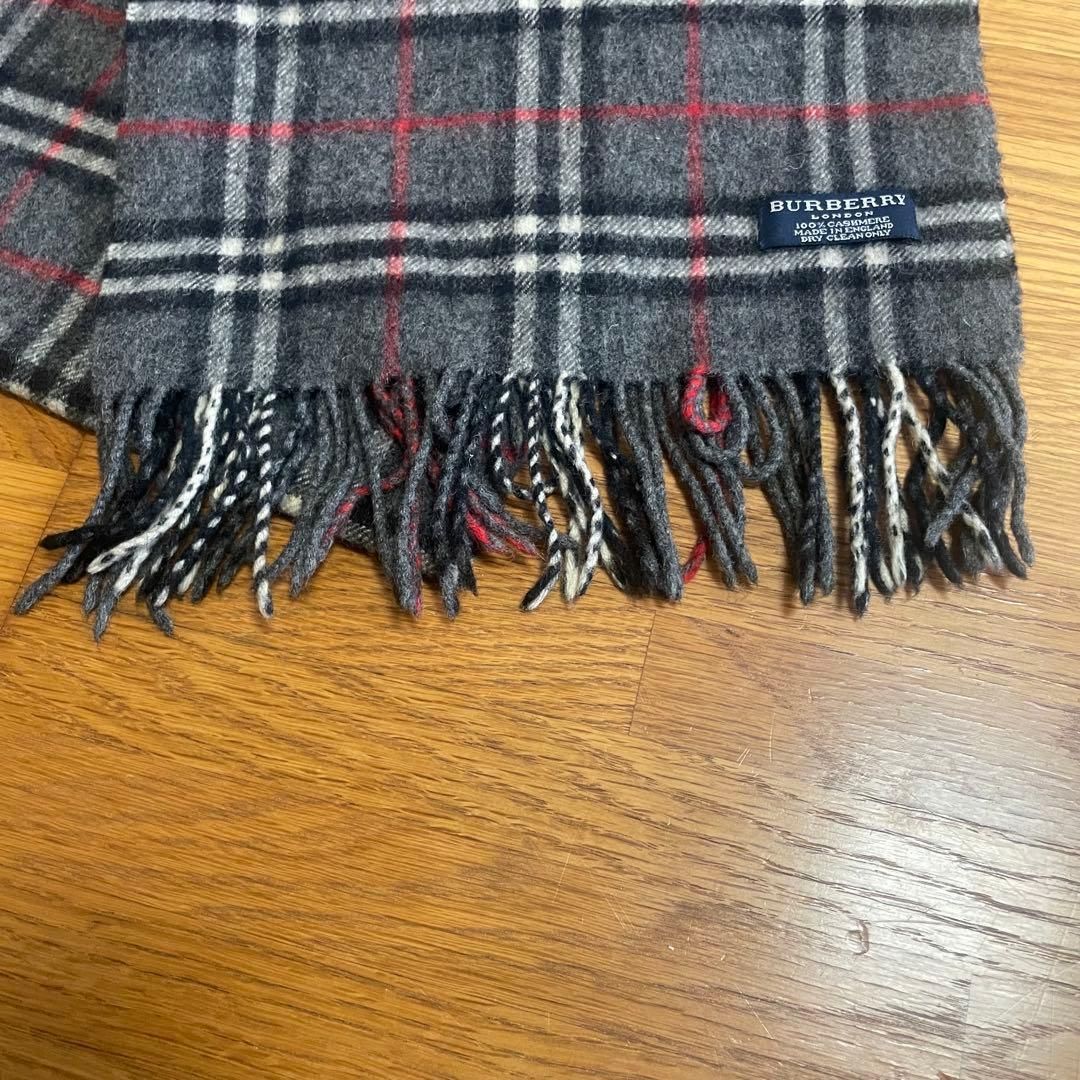 美品】バーバリー 英国製 カシミヤ100% マフラー チェック グレー