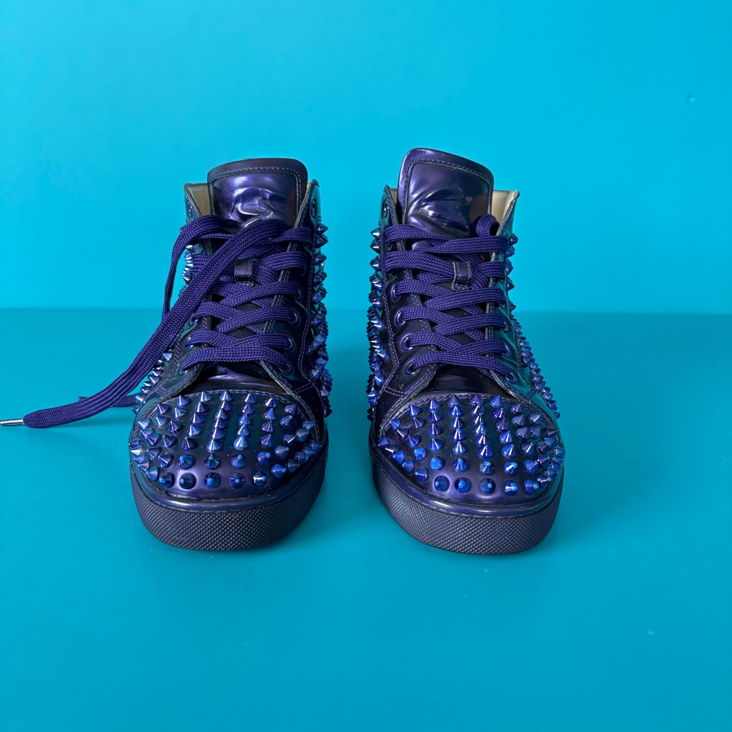 ルブタン ハイカットスニーカー 39.5 メタリックパープル スタッズ