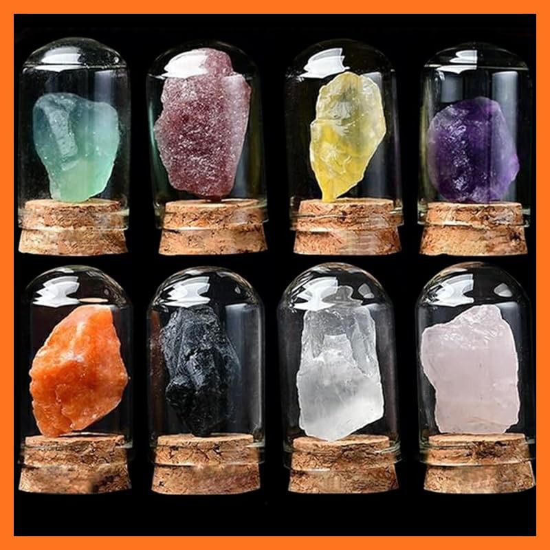【新品】 HIGHAWK 岩石標本 天然石 ガラスカバー 鉱石 防塵 置物 オーナメント 展示 標本ボックス コレクション 地質科学 装飾品 小物（8セットA）