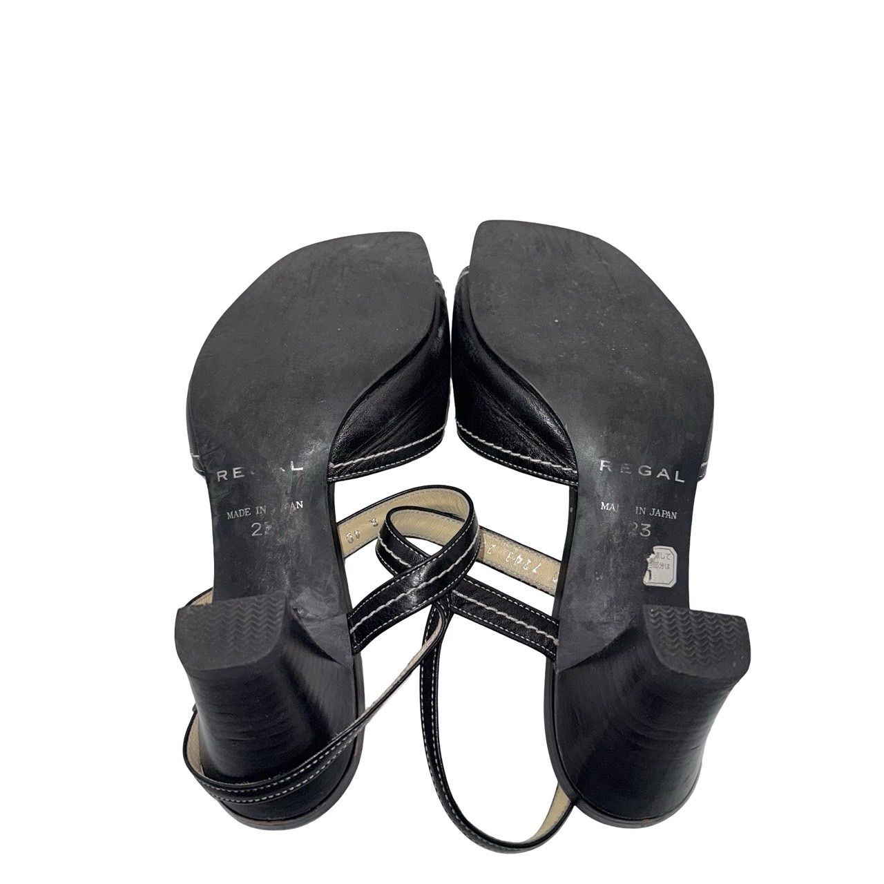 REGAL（リーガル）レディース用ヒールサンダル黒レザー レトロデザイン
