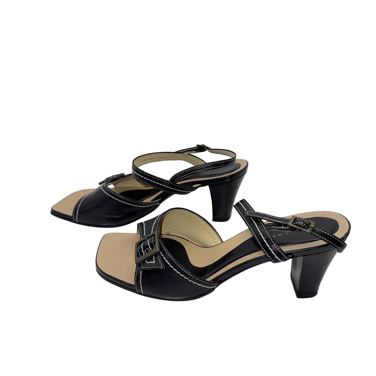 REGAL（リーガル）レディース用ヒールサンダル黒レザー レトロデザイン