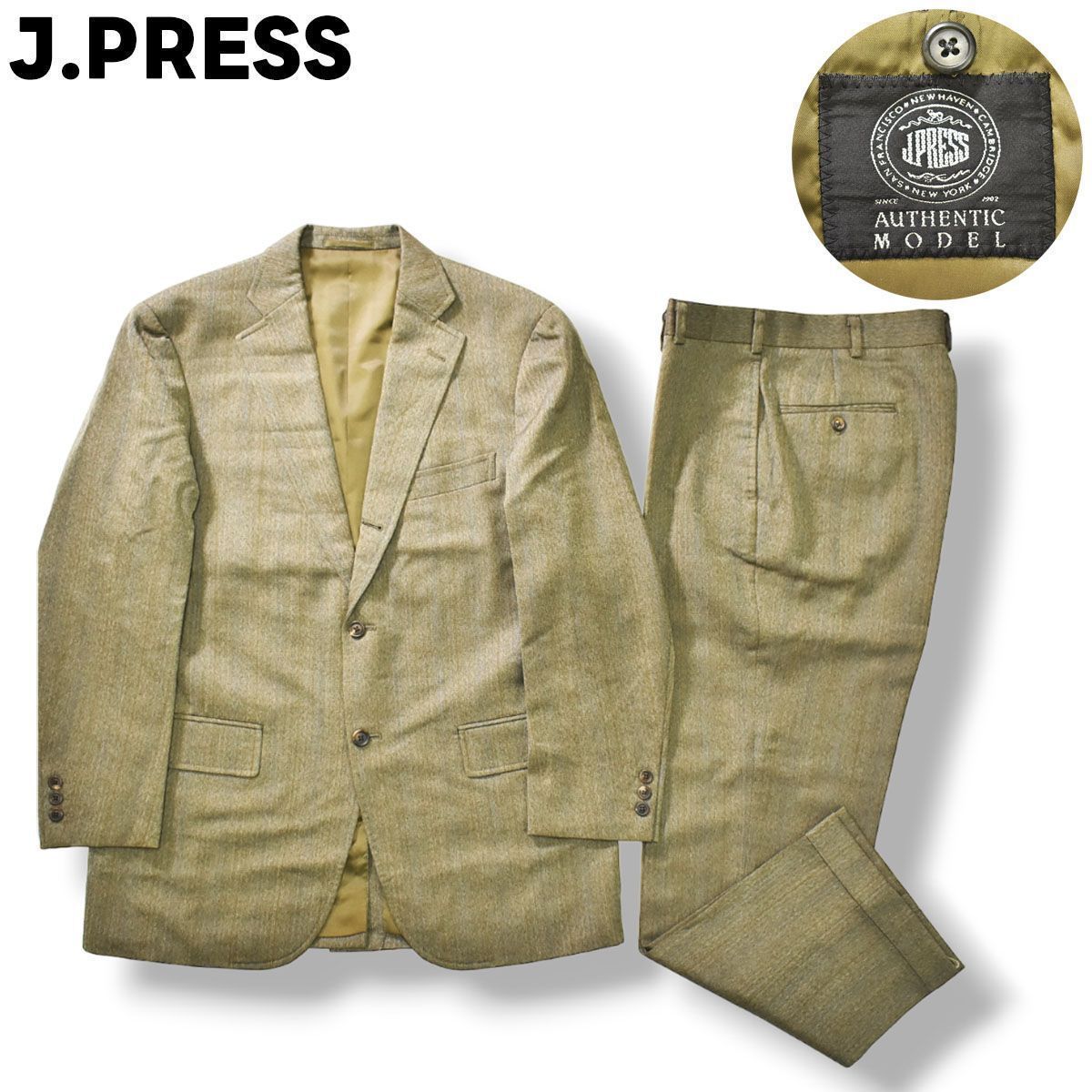 ジェイプレス セットアップ スーツ ストライプ柄 モスグリーンxマルチ
