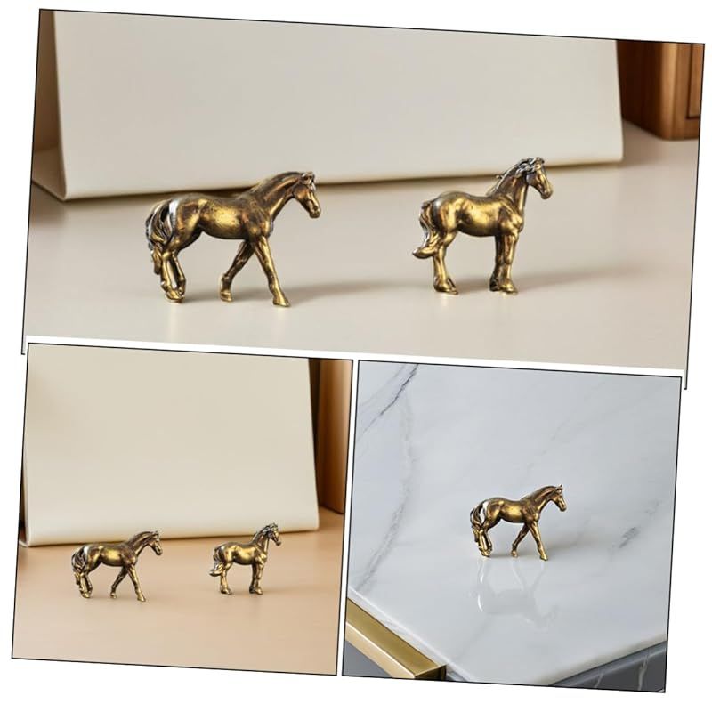 新品】 LIFKICH 4個年干支ミニチュア真鍮馬置物 幸運と繁栄を象徴する