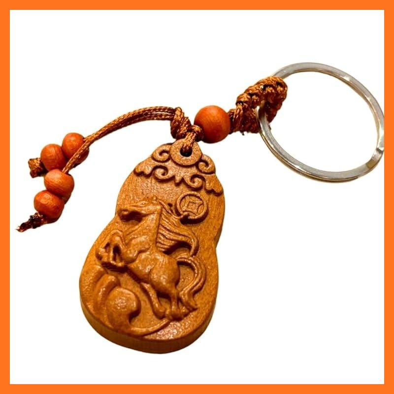 新品】 [DAZUMA] キーホルダー 馬 根付 ストラップ 木彫り 開運 風水