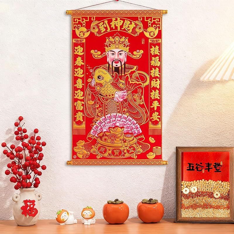 新品】 koundeneko 新年 掛け軸 干支 馬年 富の神 掛け絵 お正月飾り