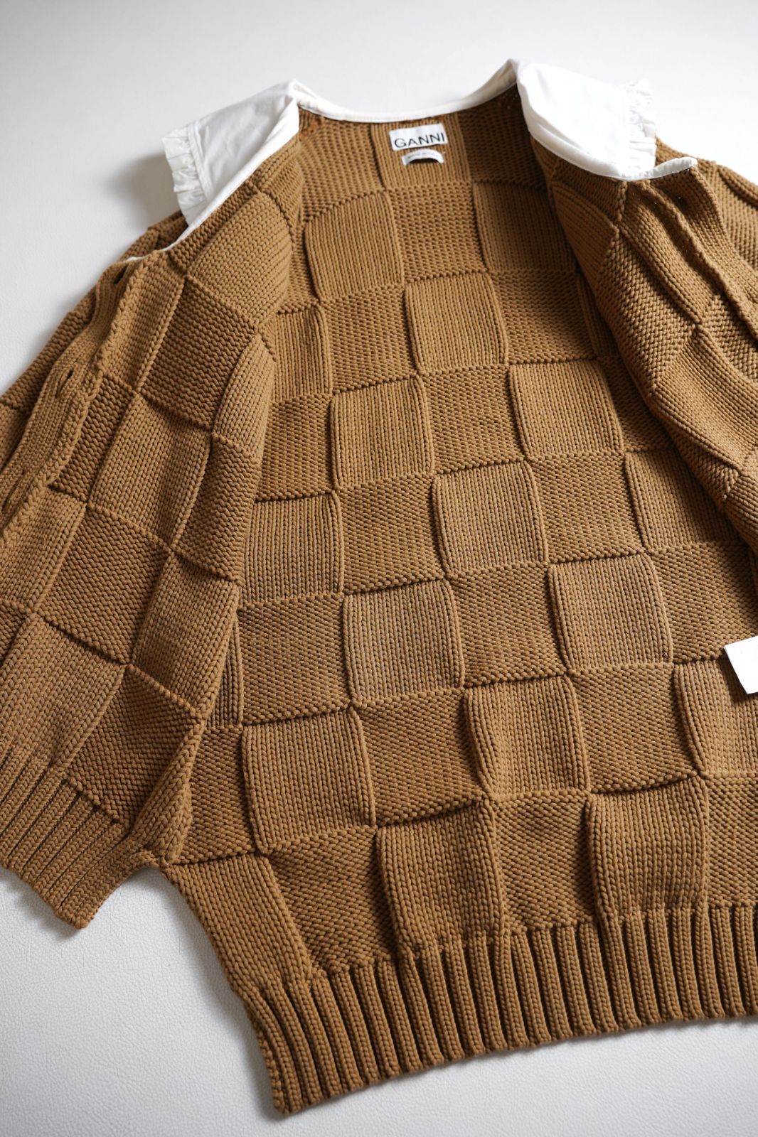 122y*美品 GANNI ガニー コットン スマイリーパッチ付 ローゲージ