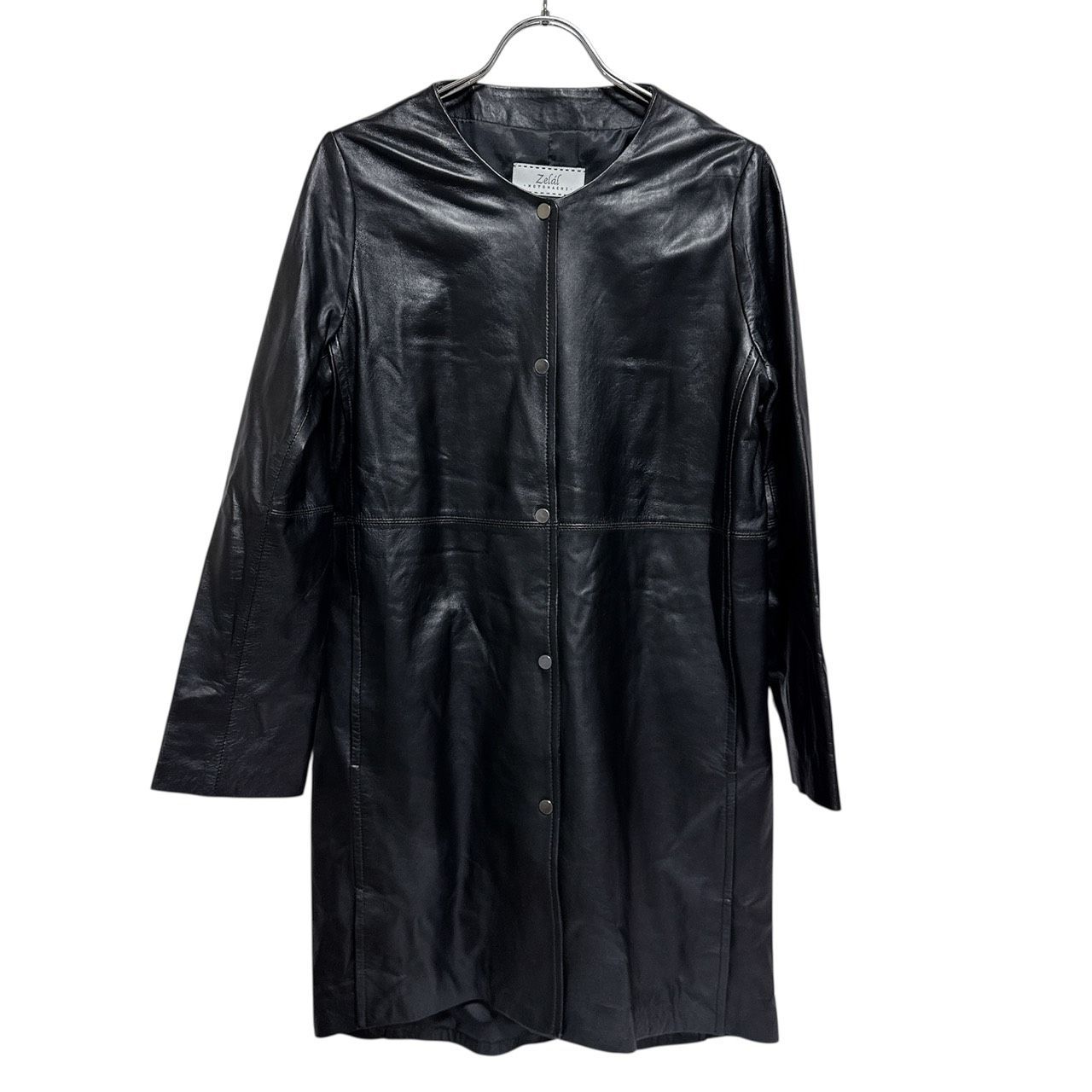 る zelal ゼラール ノーカラー ラムレザーコート ブラック レディース