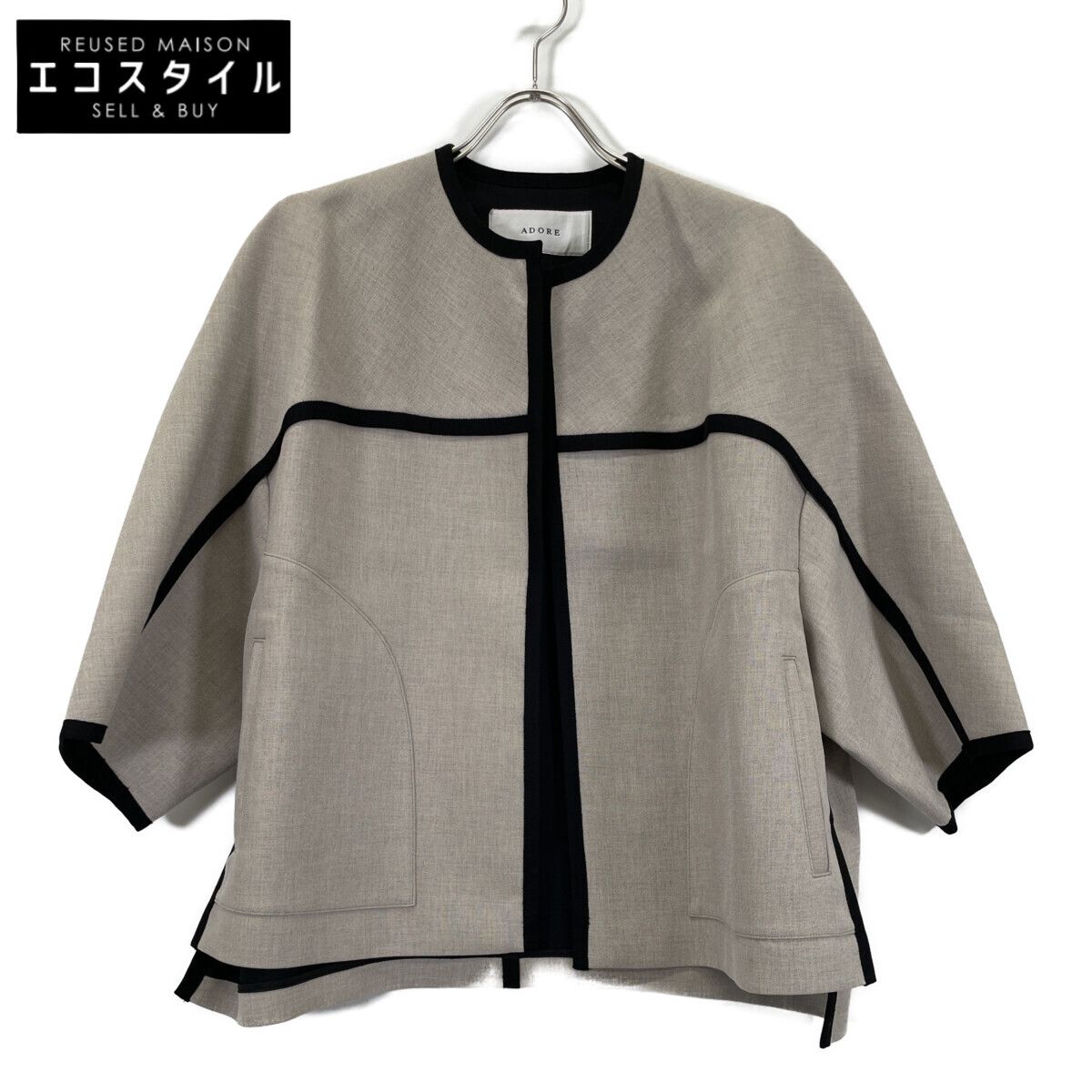 極美品 アドーア ADORE ギマボンディングパイピングジャケット グレージュ 極美品 アドーア ADORE ギマボンディングパイピングジャケット