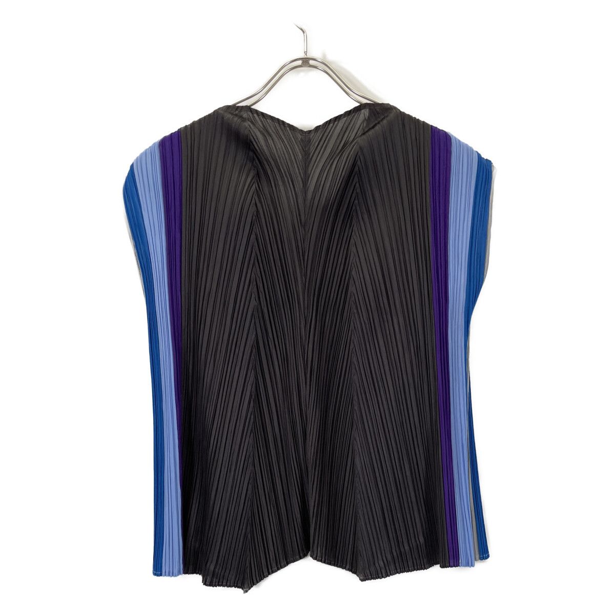 極美品✨PLEATS PLEASE プリーツ　ノースリーブ　バイカラー　青　紫 PLEATS PLEASE プリーツプリーズ PP23-JJ681 ﾀﾞｰｸﾌﾞﾗｳﾝ×ﾌﾞﾙｰ×ﾊﾟｰﾌﾟﾙ V