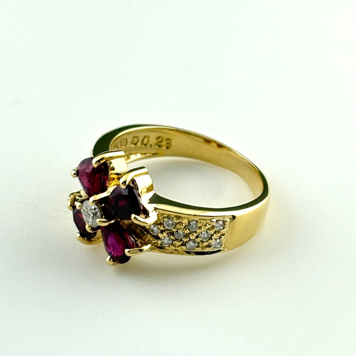 フラワーモチーフ デザインリング YG イエローゴールド 指輪