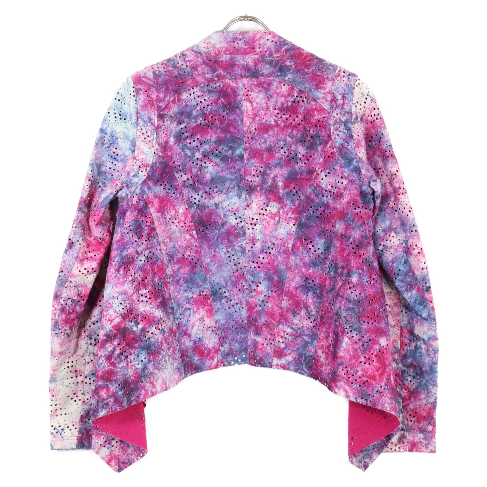 ZELE-PARIS ゼルパリ ﾋﾟﾝｸ×ﾊﾟｰﾌﾟﾙ ﾀｲﾀﾞｲ柄ﾊﾟﾝﾁﾝｸﾞｱｼﾝﾒﾄﾘｰﾚｻﾞｰｼﾞｬｹｯﾄ  