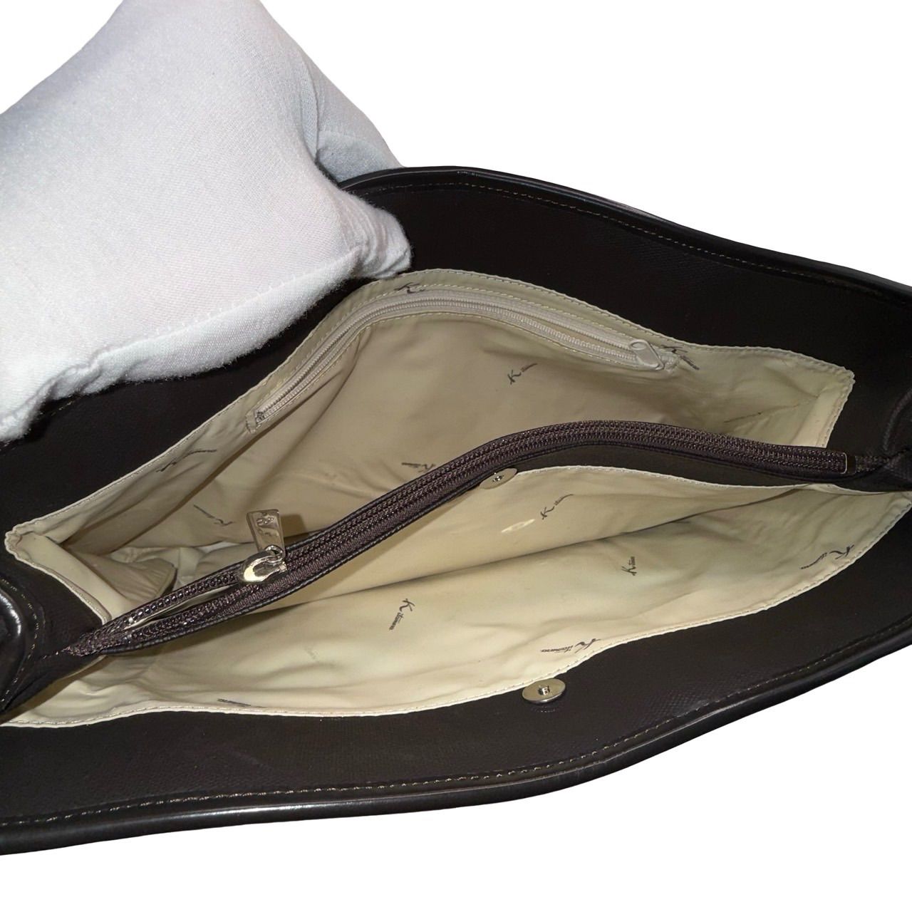 キタムラ（Kitamura）トートバッグ レザーパッチ ブラウン グレー A4可