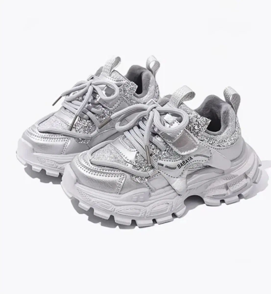 BABAYA 子供用 スニーカー シルバー グリッター スニーカー 220 225