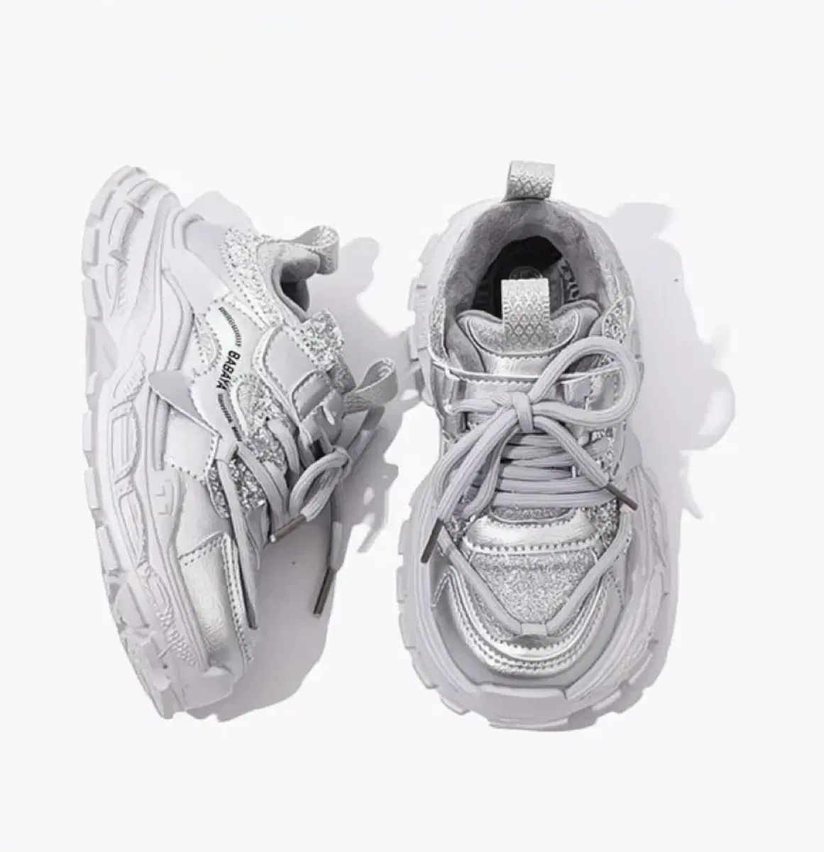 BABAYA 子供用 スニーカー シルバー グリッター スニーカー 220 225