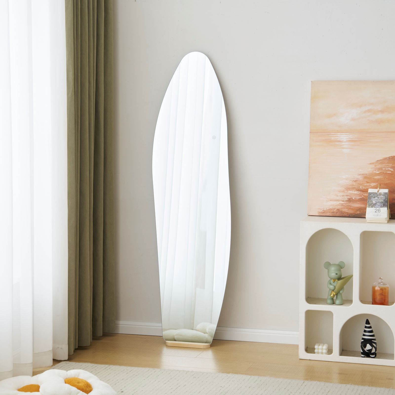 ウェーブ形LEDなし】【45×155cm】全身鏡 ミラー 玄関 全身 姿見