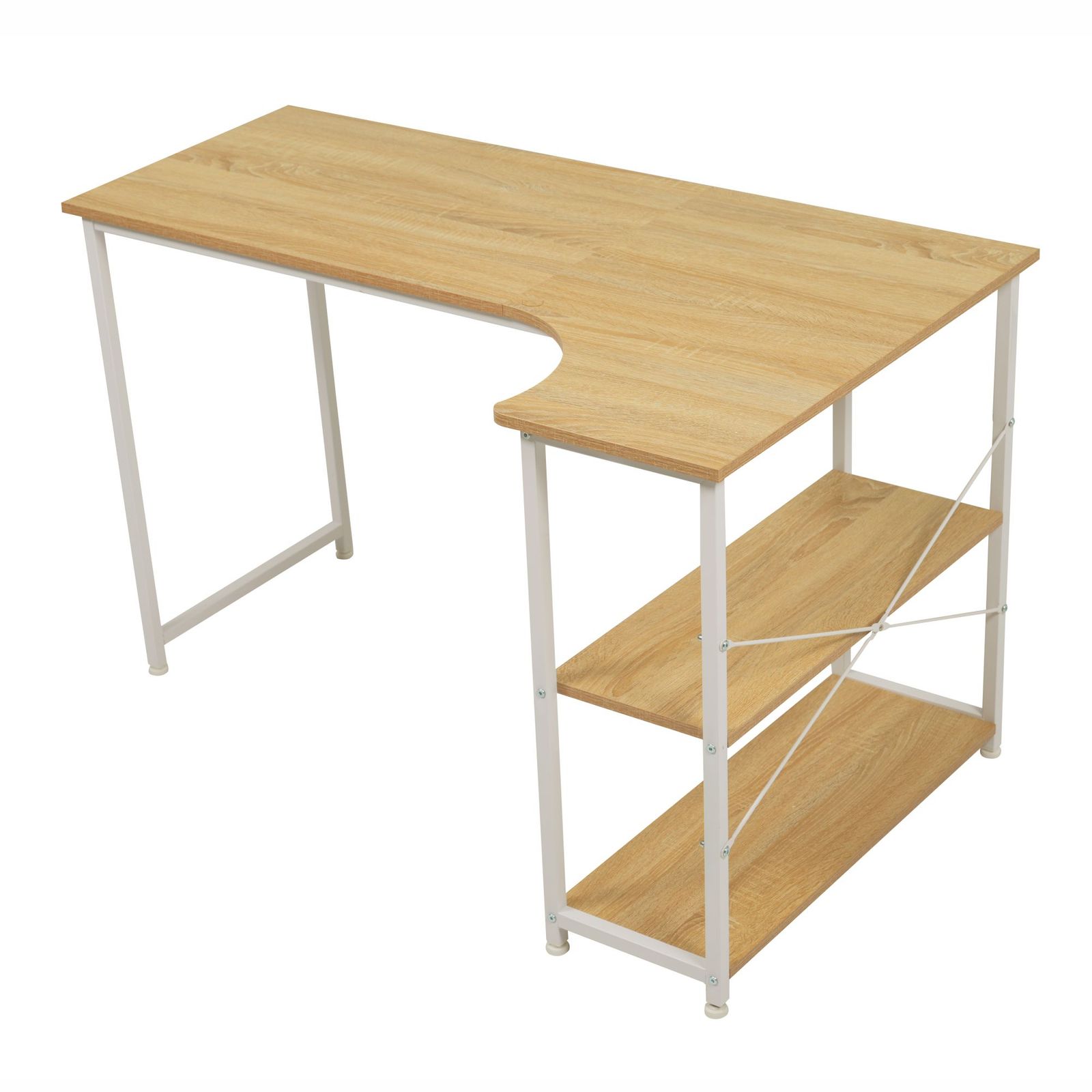 パソコンデスク L字-右棚 120cm 2段ラック付 デスク木製 ミシン台 書斎