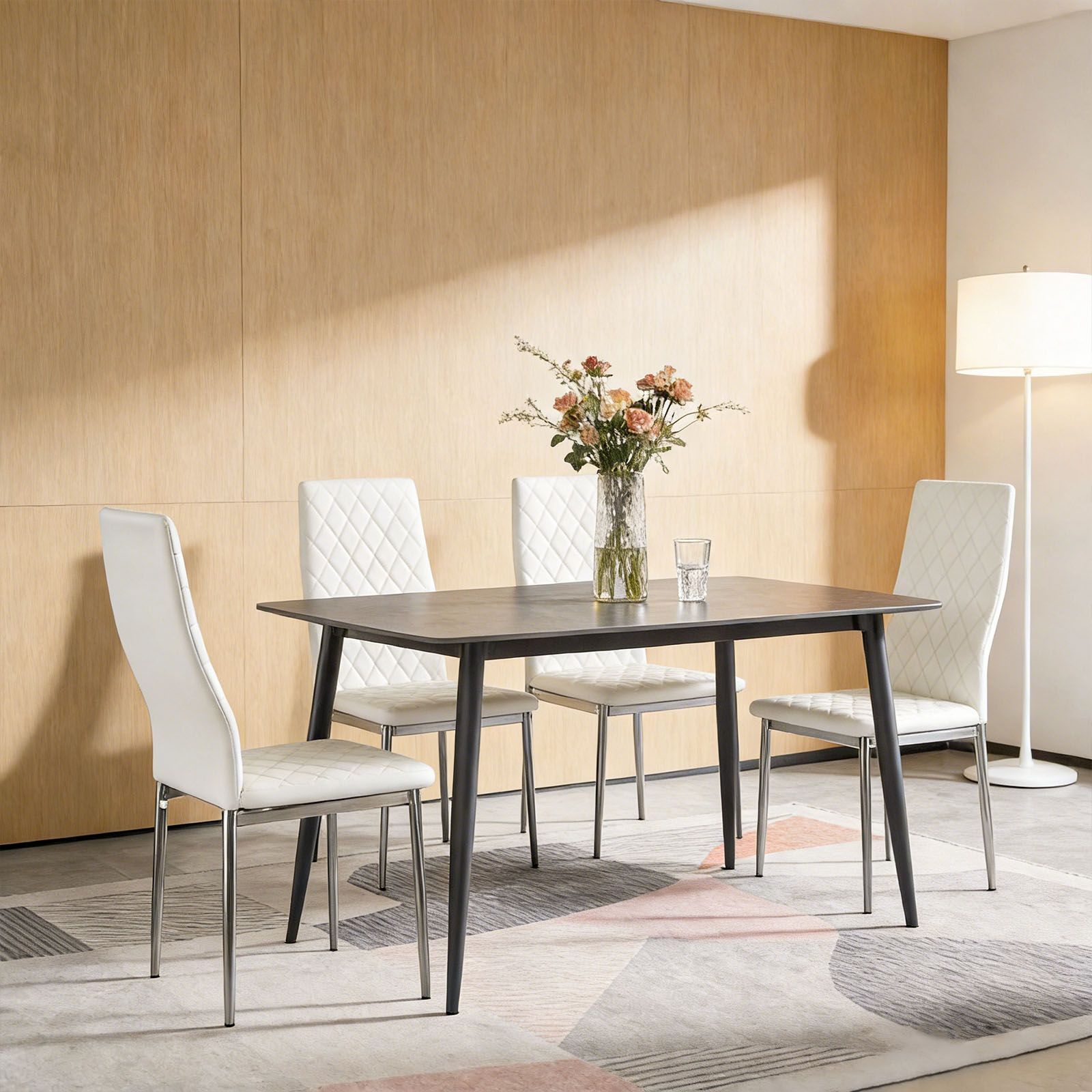 ダイニングチェア 4脚セット レザー メッキ脚 椅子 イス 食卓椅子 菱形