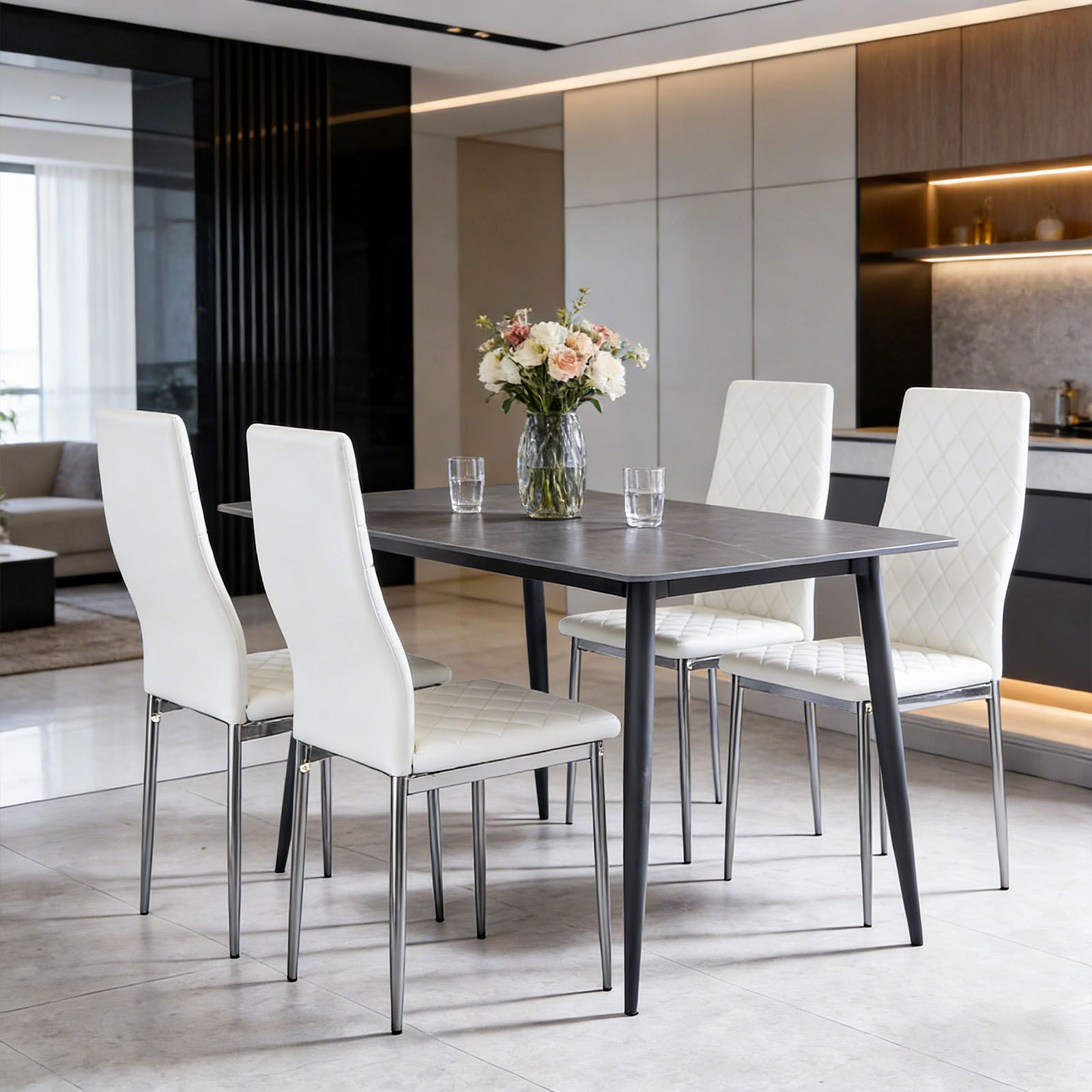 ダイニングチェア 4脚セット レザー メッキ脚 椅子 イス 食卓椅子 菱形