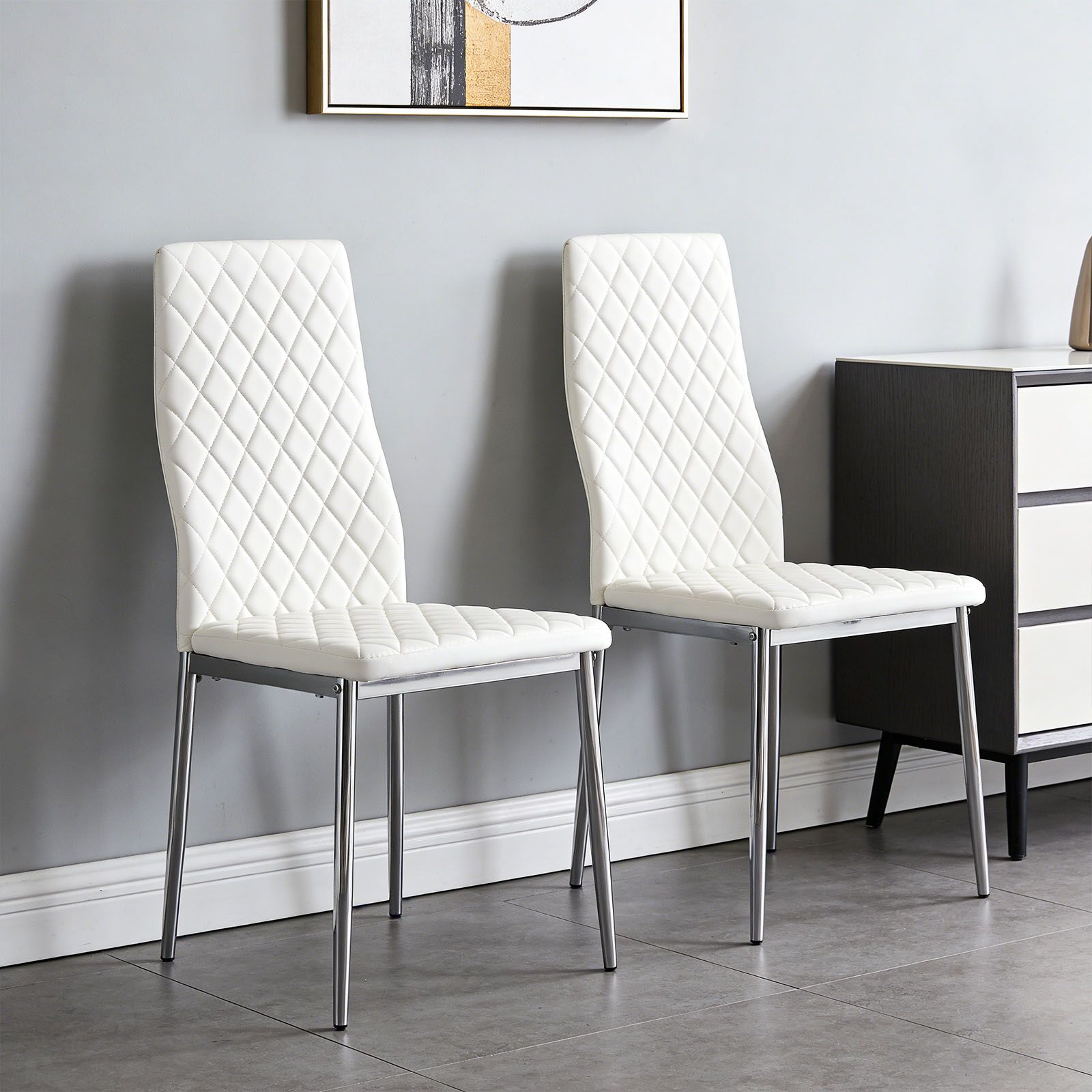 ダイニングチェア 4脚セット レザー メッキ脚 椅子 イス 食卓椅子 菱形