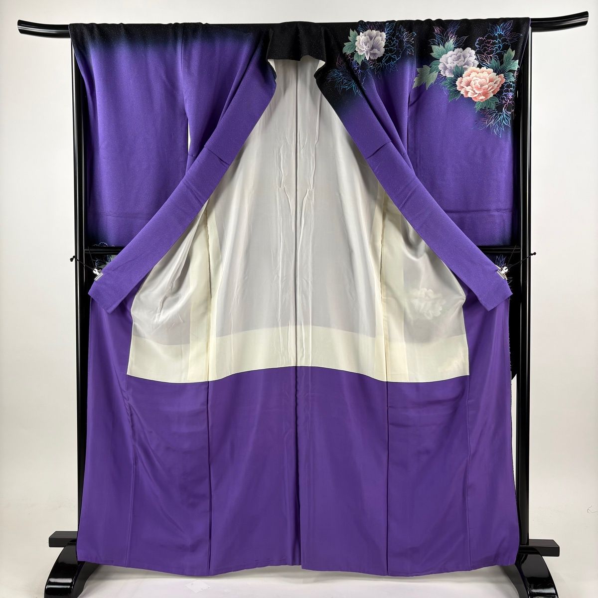 振袖 身丈165.5cm 裄丈69cm L 袷 牡丹 銀通し 金銀彩 紫 正絹 名品