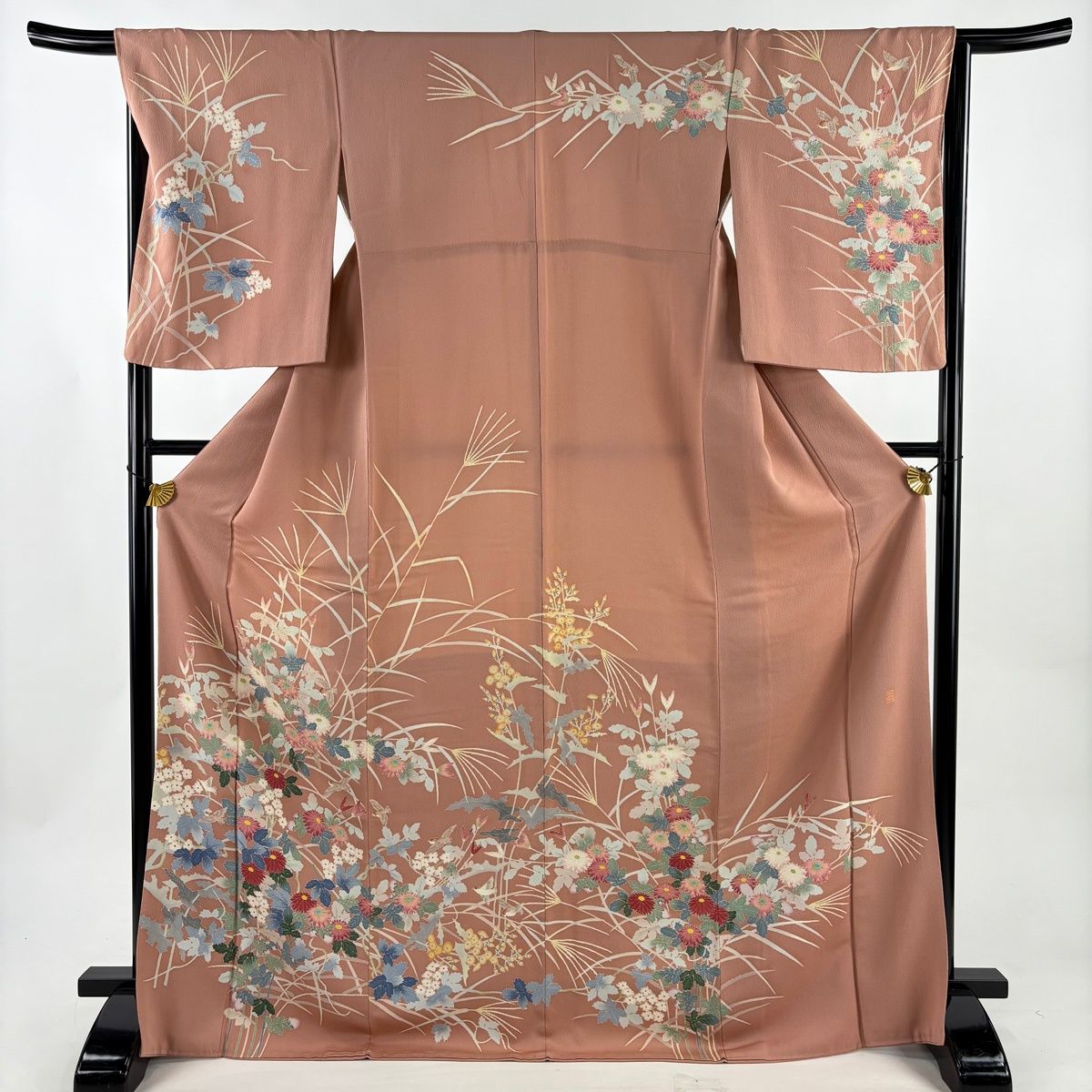 訪問着 身丈172.5cm 裄丈67cm M 袷 東藤岳 加賀友禅 落款 草花 鳥