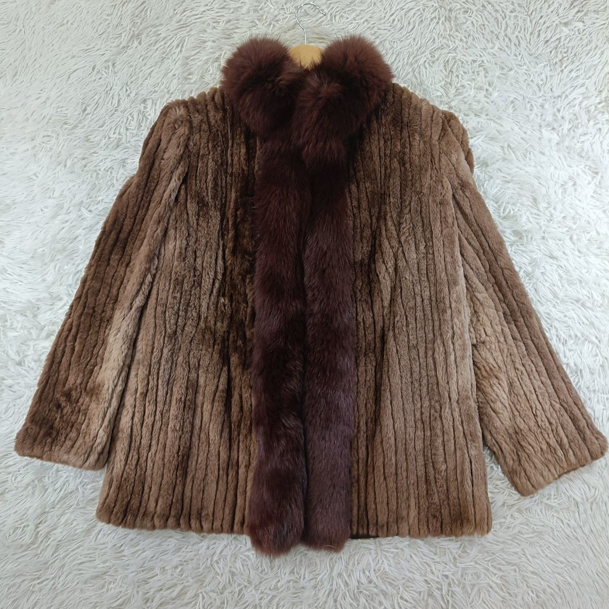 ファーコート シェアードミンクコート フォックス襟 リアルファー 貂