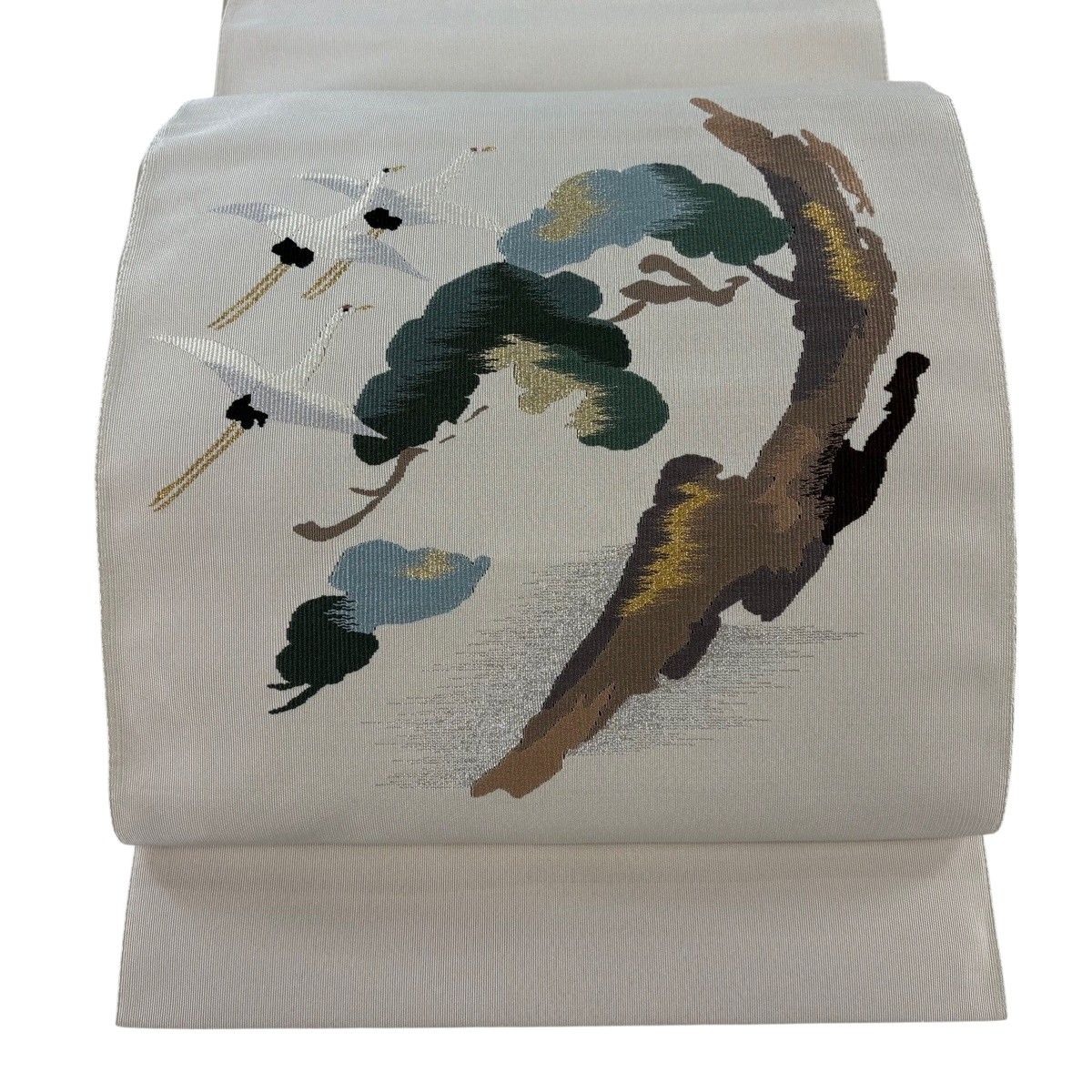 美品】 名古屋帯 名品 証紙 共箱付 八寸名古屋帯 松葉仕立て 松 鶴