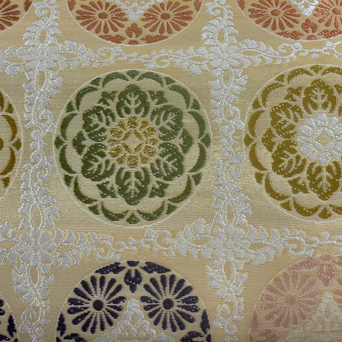 美品】 袋帯 名品 貝紫 小石丸 浮線綾文 華文 箔 唐織 金色 六通 正絹